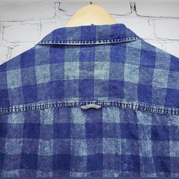 NWT Flag and Anthem Denim Shirt Mens sz Large Blue Plaid Button Up - Picture 3 of 12